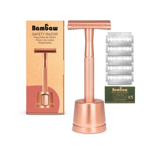 Öryggisrakvél + standur Rosegold
