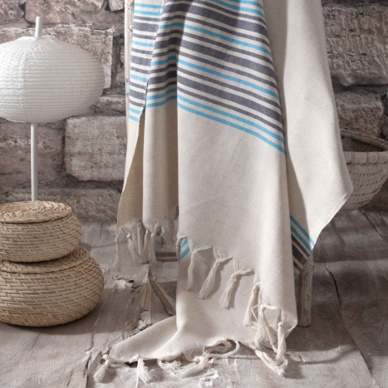 Linen Peshtemal handklæði - dökkblátt